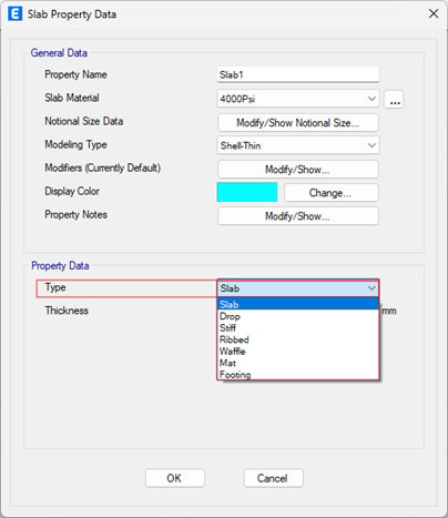 Formulario Slab Property Data